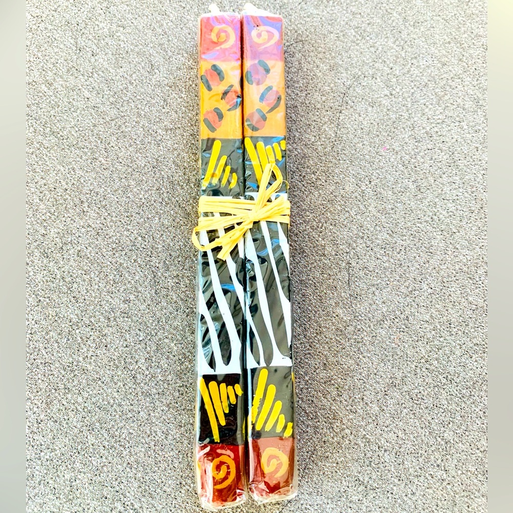 Candle sticks African Animal Printed (2) identical pattern 10in decorative